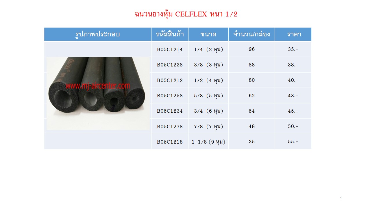 ฉนวนยางหุ้มท่อ หนา 1/2 (CELFLEX)