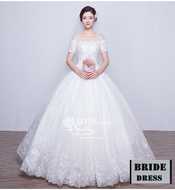 BR181 **พรีออเดอร์**ชุดแต่งงาน&ชุดเจ้าสาวแบบยาวสีขาวเกรดพรีเมี่ยม เปิดไหล่ มีแขน หรูหราน่ารัก สวยโดดเด่นไม่ซ้ำใคร