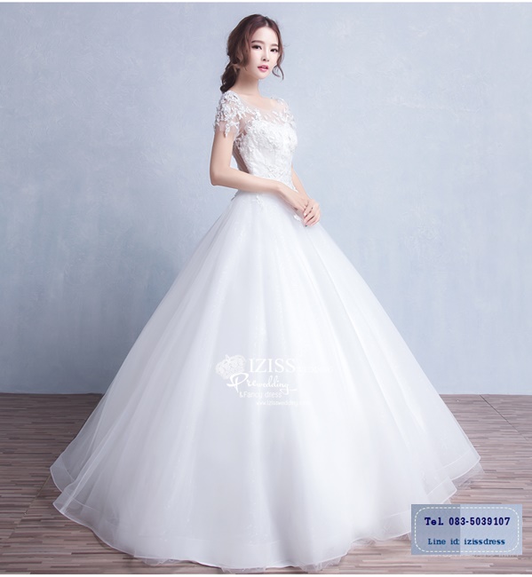 BR197 **พรีออเดอร์**ชุดแต่งงาน&ชุดเจ้าสาวแบบยาวสีขาวเกรดพรีเมี่ยม หรูหราน่ารัก สวยโดดเด่นไม่ซ้ำใคร