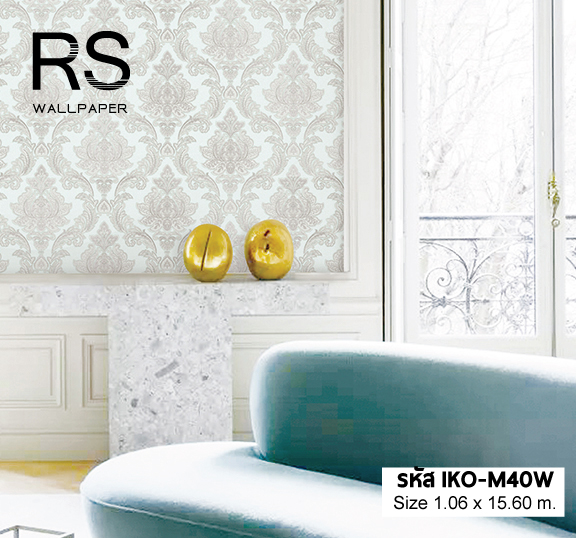 วอลเปเปอร์ลายหลุยส์ พื้นฟ้าอ่อน ลายเงินมีกลิเตอร์ IKO-M40W