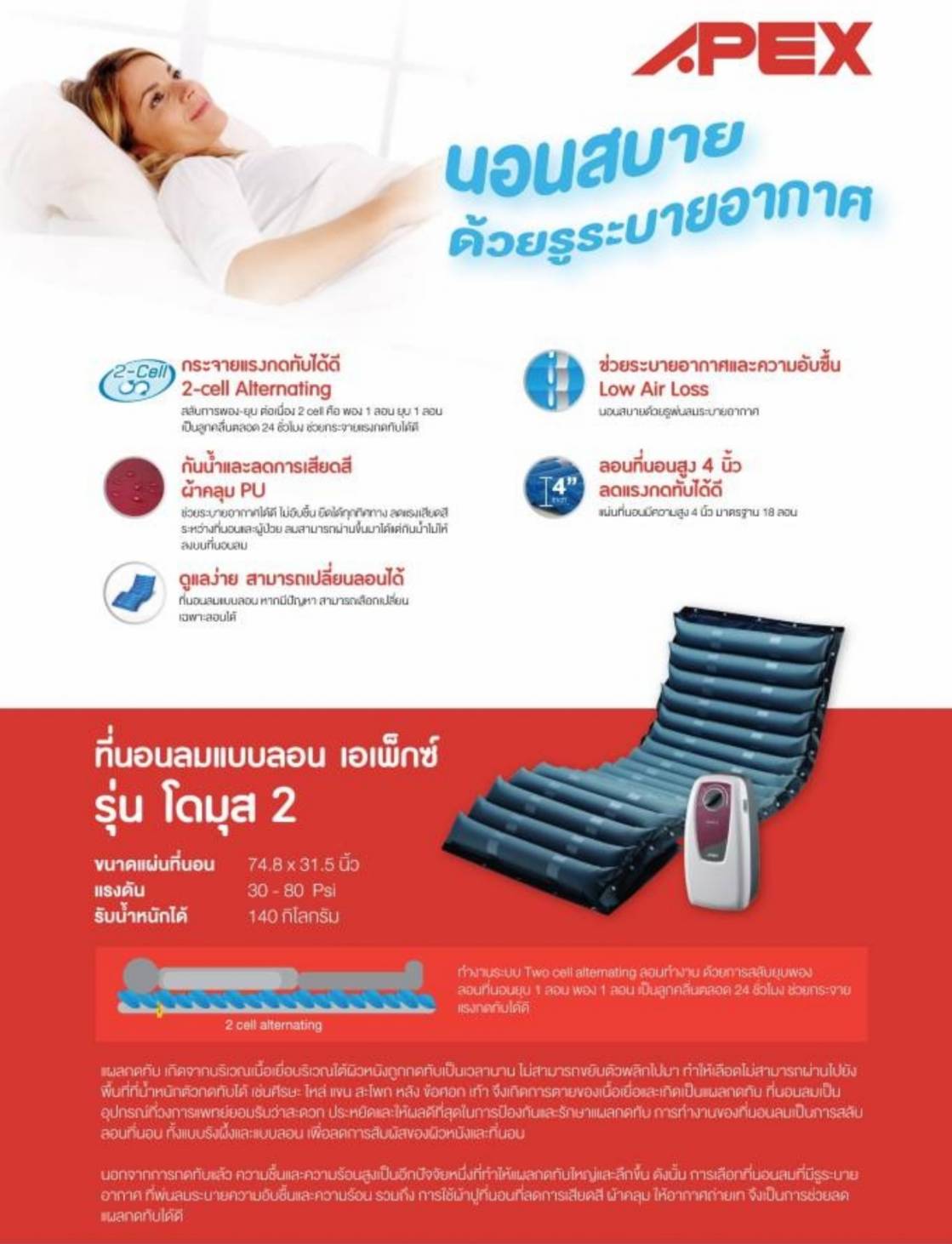 FIRSTPHYSIO/ที่นอนลมแบบลอน เอเพ็กซ์ รุ่นโดมุส 2/ที่นอนลมแบบลอนกันแผลกดทับ