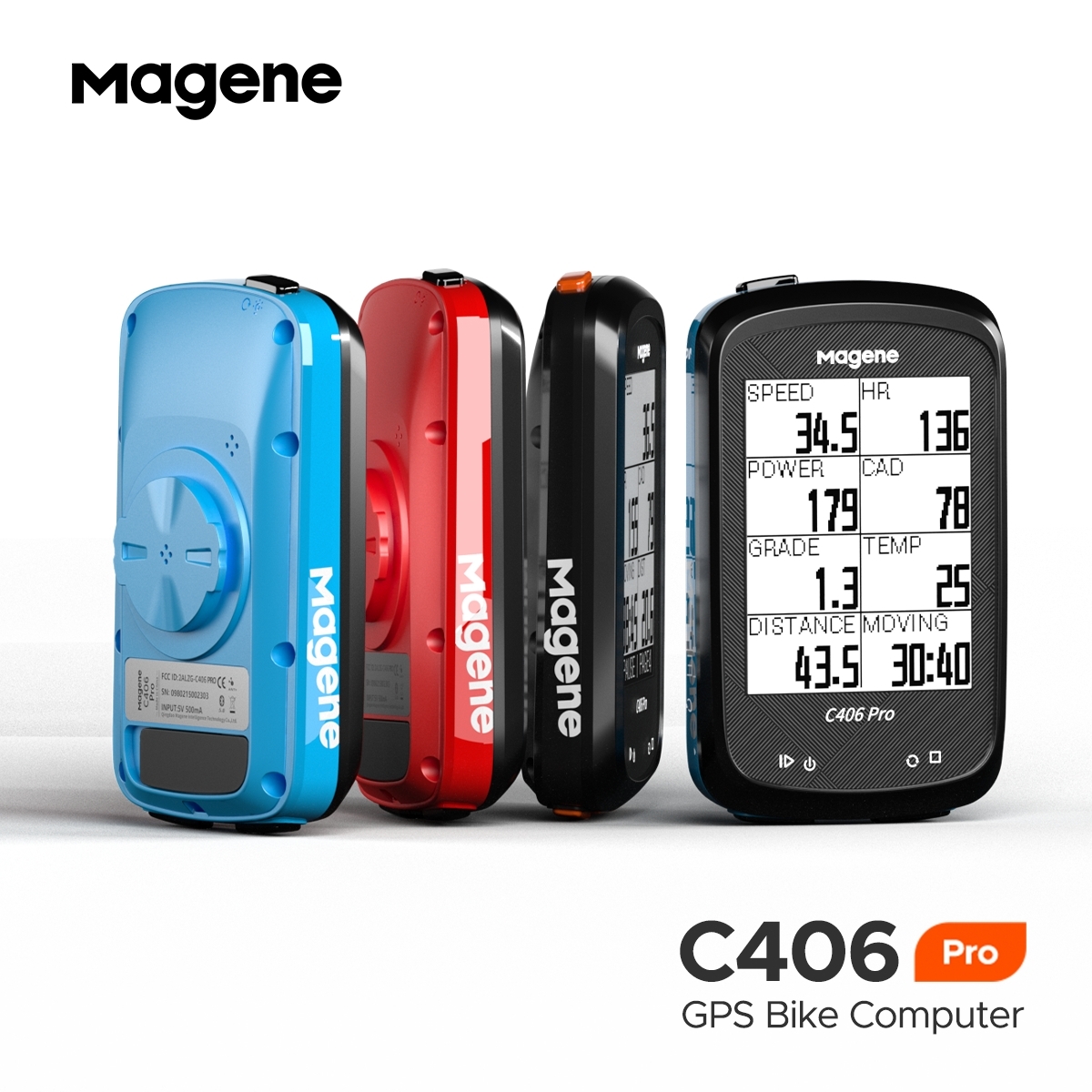 MAGENE : C406 Pro SET ไมล์ GPS พร้อมระบบนำทาง ฐานบาร์ฟลาย พร้อมเซนเซอร์หัวใจและรอบขา