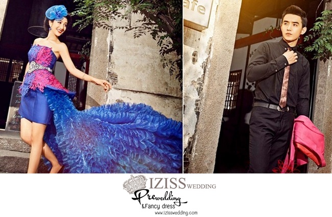 PW104 - Pre order ชุดคู่ถ่ายพรีเวดดิ้ง (prewedding dress) & ชุดแต่งงานแฟนซี (Fancy wedding dress)ชายหญิง "ธีมสีน้ำเงิน-ชมพู"