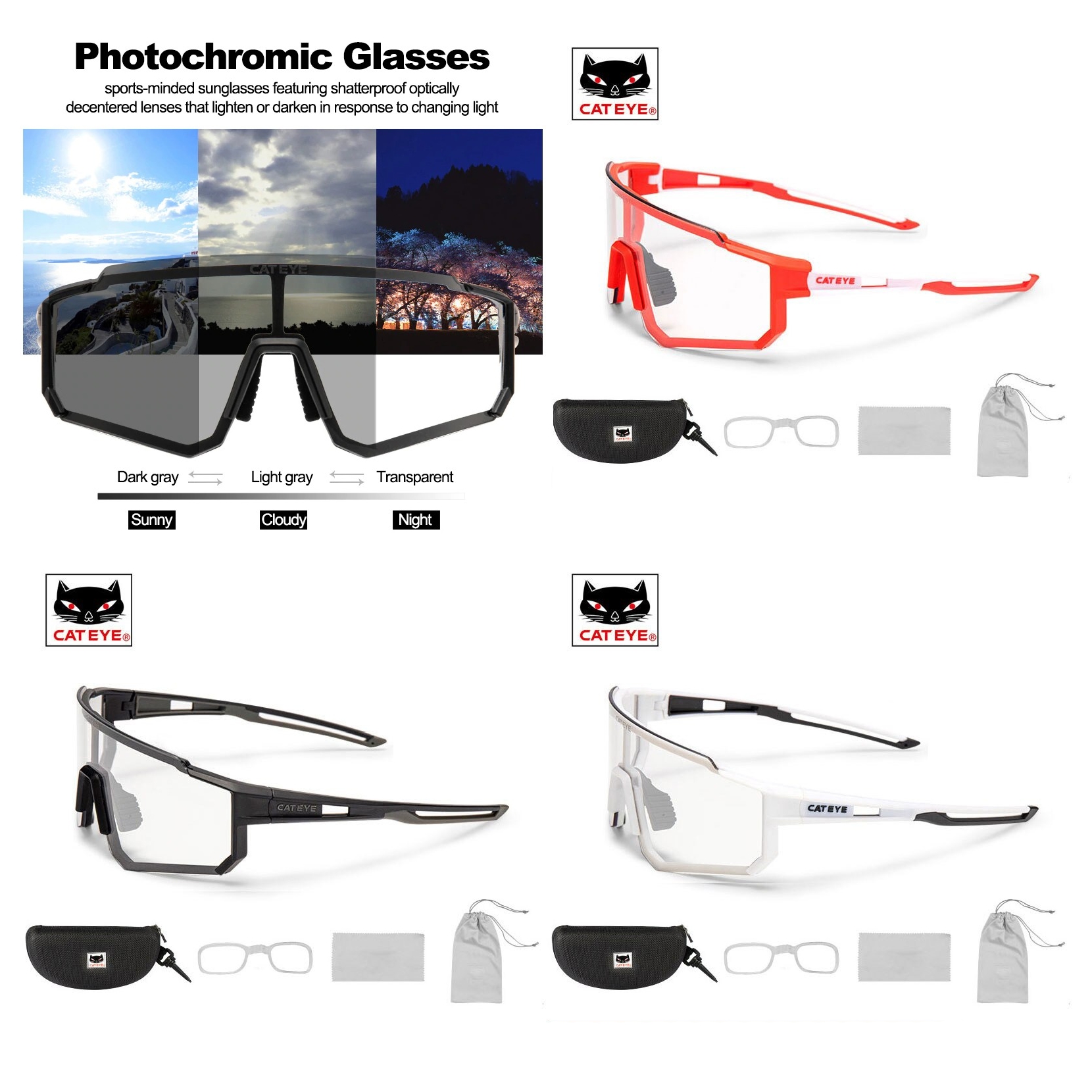 ของแท้ แว่นตาปั่นจักรยาน เลนส์ปรับแสงออโต้ CATEYE Photochromic มีเลนส์ใส่แว่นสายตา