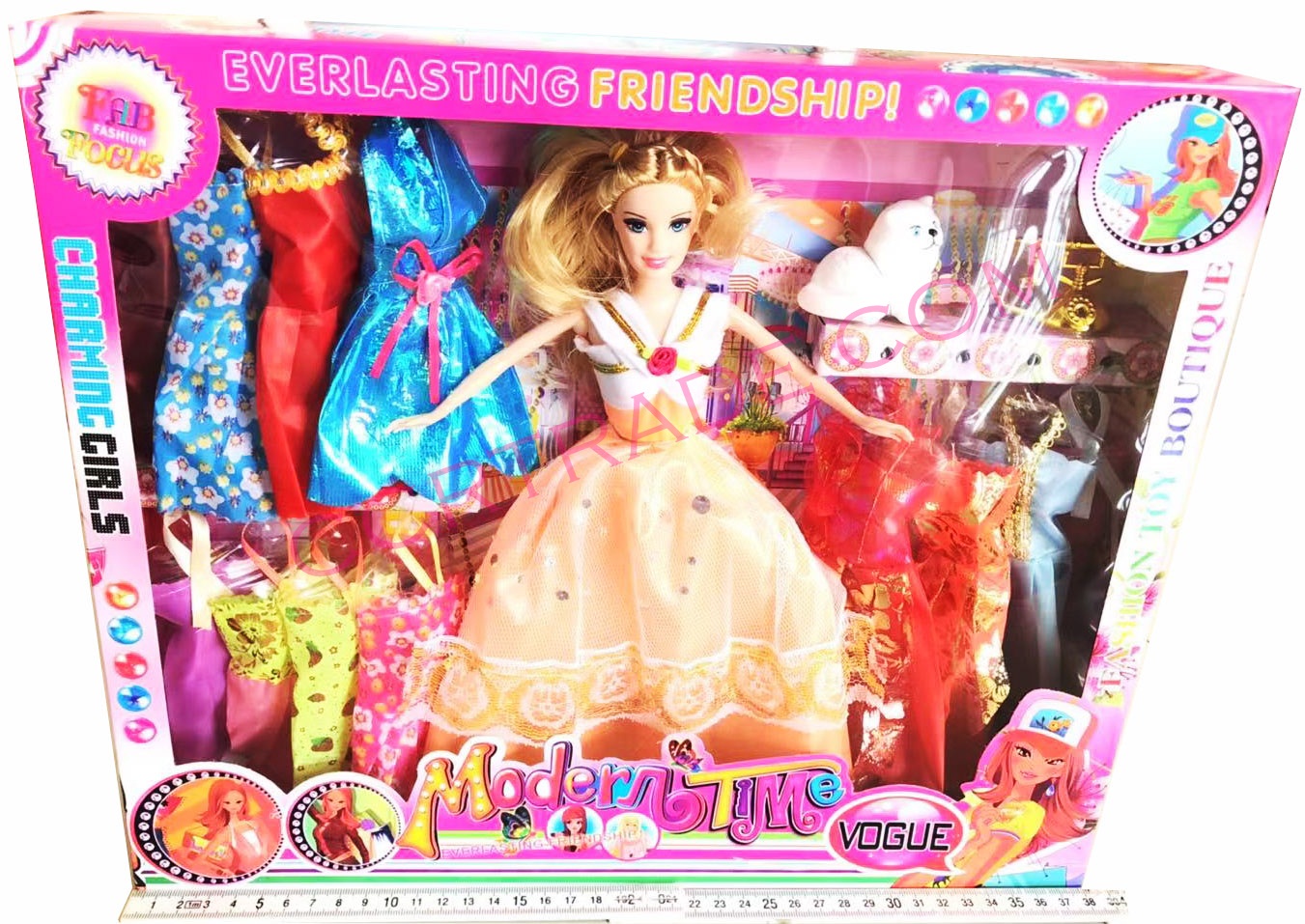 บาร์บี้แต่งตัว+กระโปรง 12 ชุดกล่องจัมโบ้ 38 ซม.(แขนงอได้)(1x3)