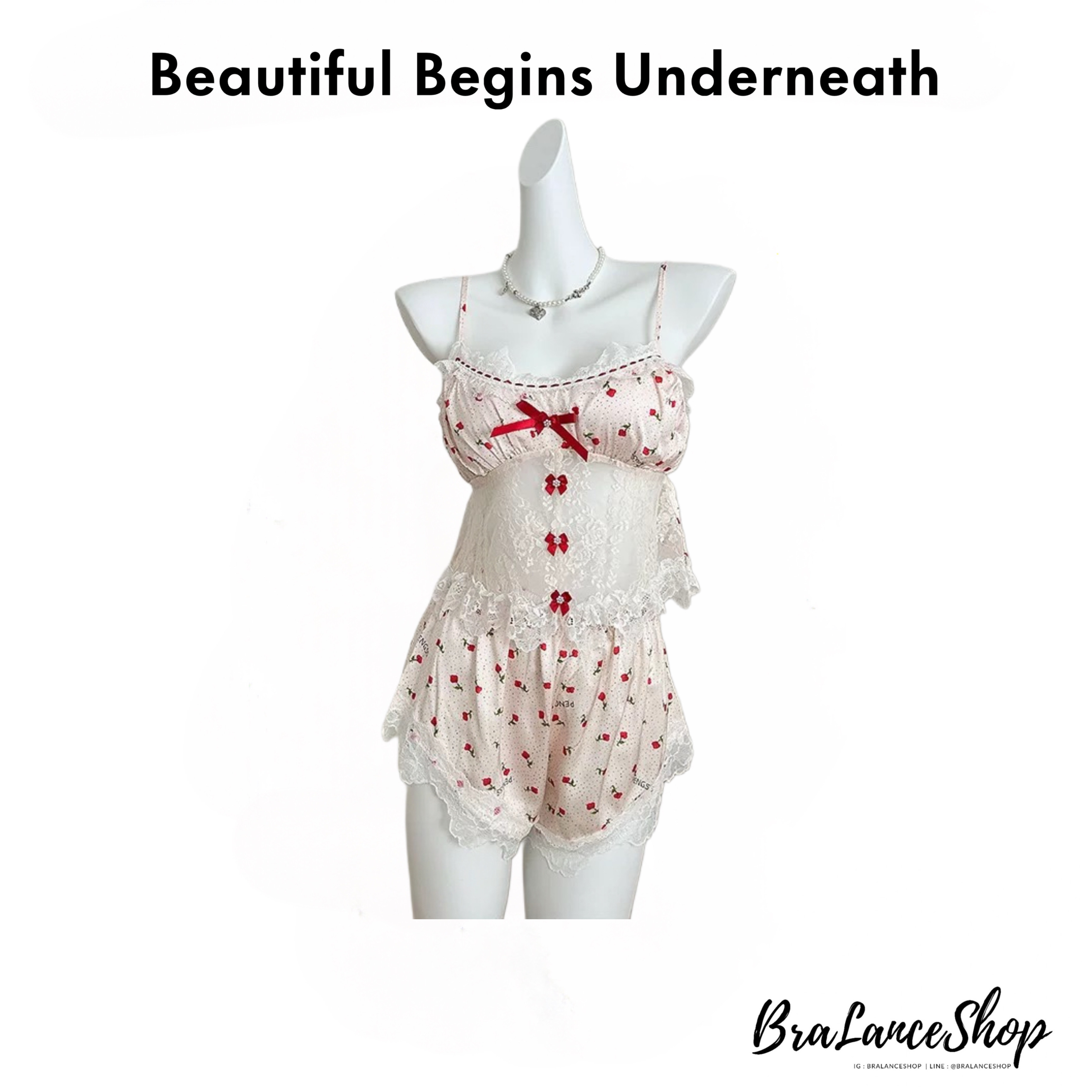 BLS✿E837 ชุดนอนลูกไม้ผ้าซาติน