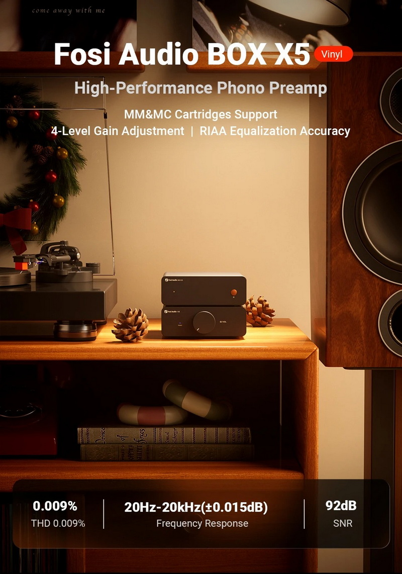 Fosi Audio Box X5 พรีแอมป์โฟโนสำหรับเครื่องเล่นแผ่นเสียง รองรับ MM และ MC ประกันศูนย์ไทย