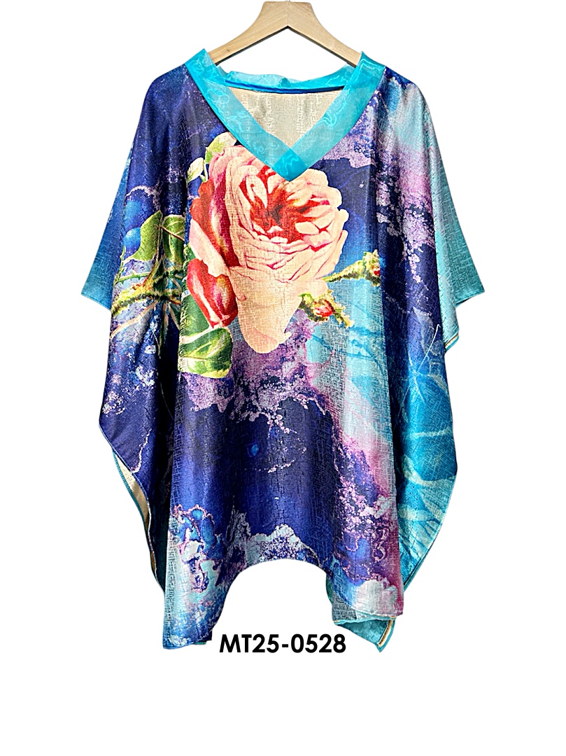 MT25-0528 ไหมจีนคอวีแก้วทรงผีเสื้อ อก 56 นิ้ว สวยสไต์คุณนาย เสื้อผู้ใหญ่