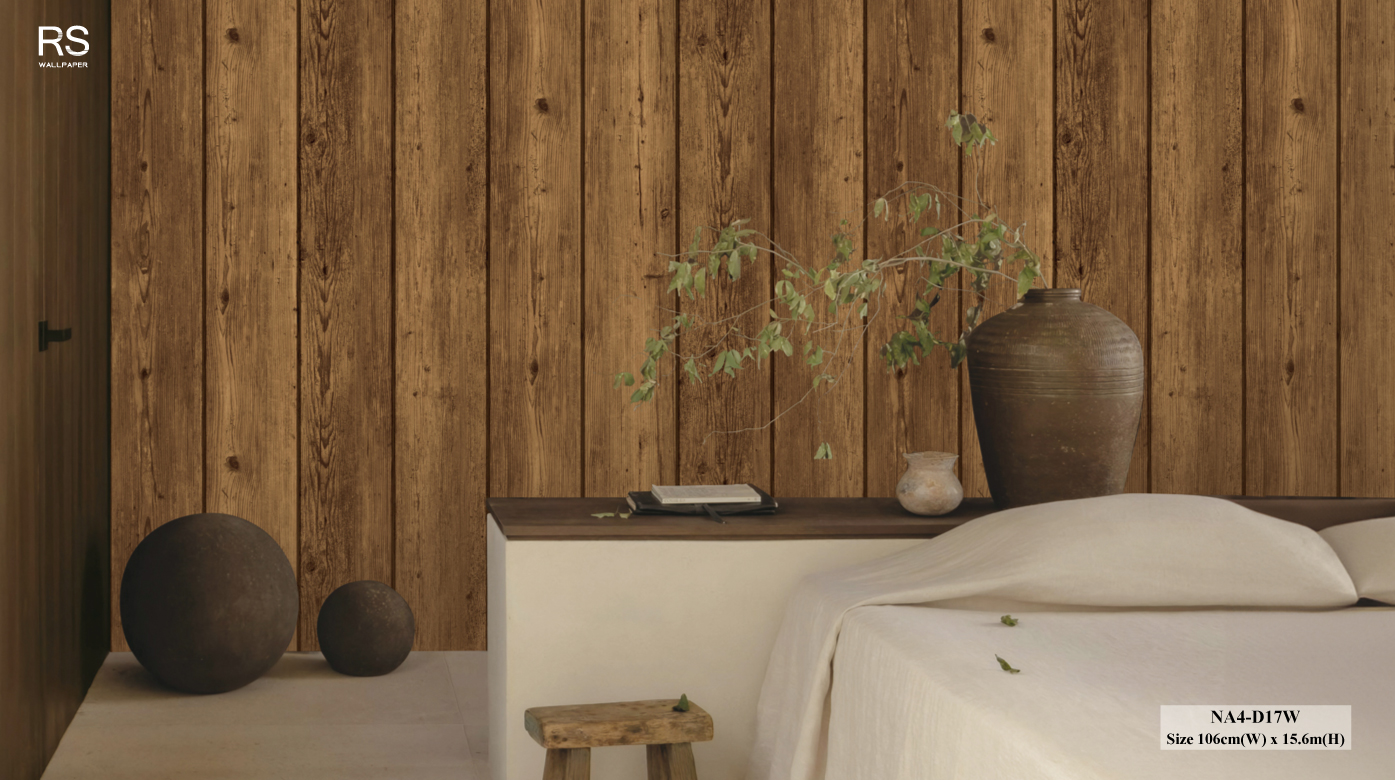 วอลเปเปอร์ลายแผ่นไม้ขนาด 13 cm.สี walnut มีผิวสัมผัสคล้ายเสี้ยนไม้ NA4-D17W