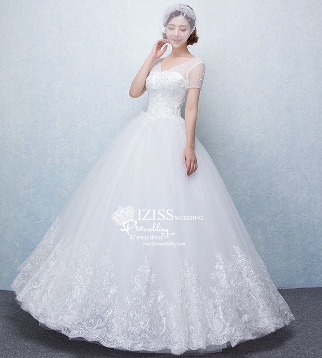 BR152 **พรีออเดอร์**ชุดแต่งงาน&ชุดเจ้าสาวแบบยาวสีขาวเกรดพรีเมี่ยม เปิดไหล่ มีแขน หรูหราน่ารัก สวยโดดเด่นไม่ซ้ำใคร