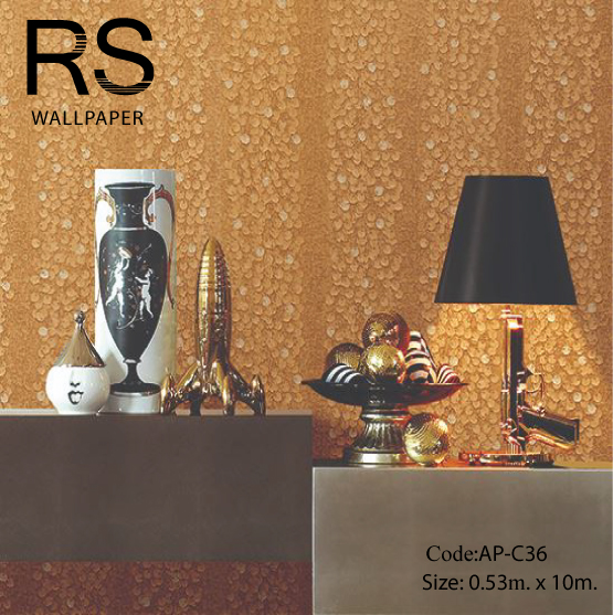 วอลเปเปอร์เทกเจอร์โดดเด่นลายหินเกร็ดกลมเป็นทางๆแนวตั้ง สีทองแดง AP-C36
