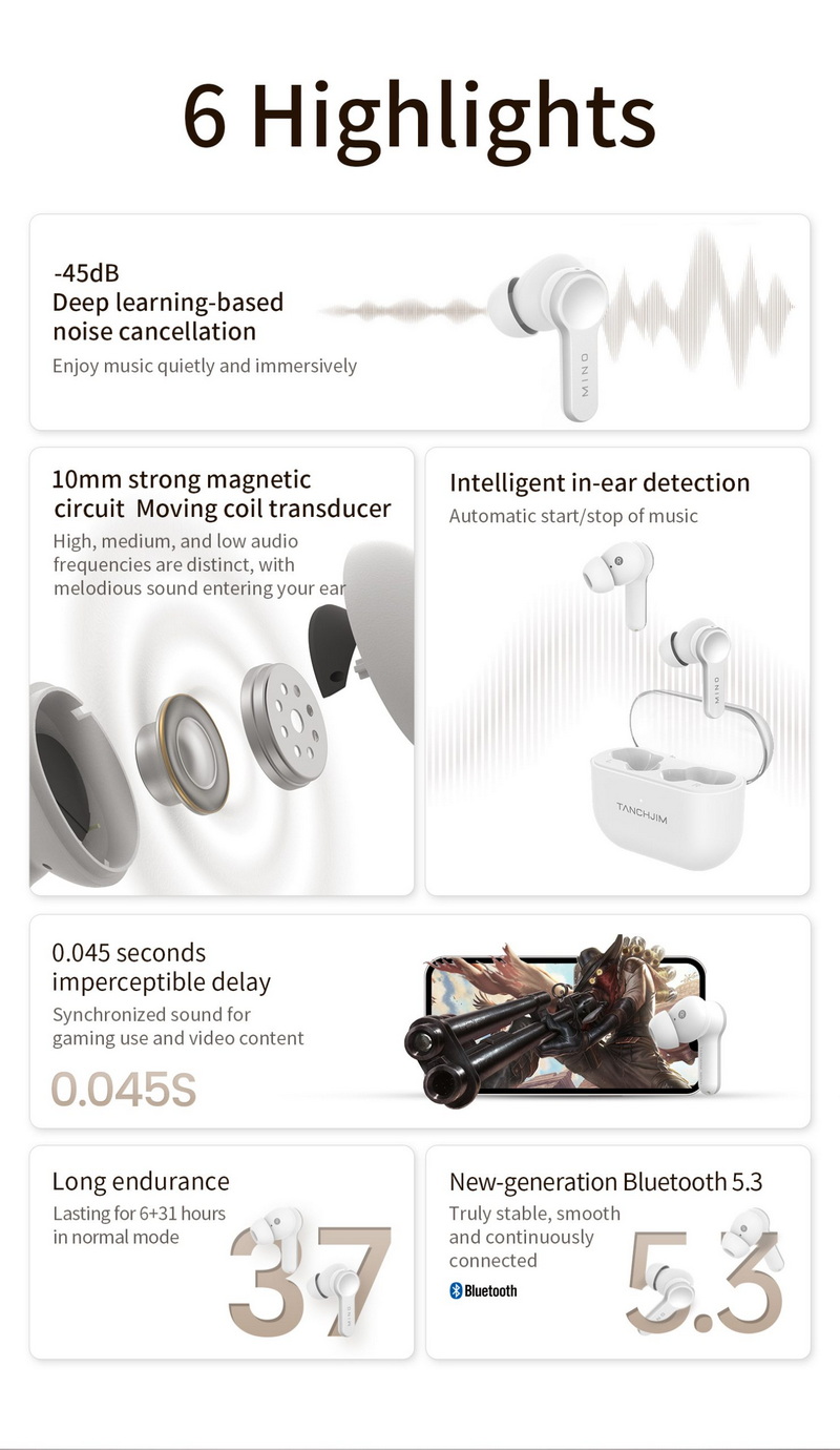 TANCHJIM MINO หูฟังไร้สาย TWS ไดรเวอร์ไดนามิก รองรับ Bluetooth5.3 ประกันศูนย์ไทย