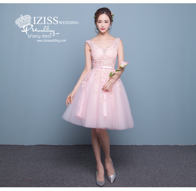 DS008 - **Pre order**ชุดราตรีหรู เดรสสั้นออกงาน (short dresses) ชุดไปงานแต่งงานสวยๆ ชุดยกน้ำชา "ธีมสีชมพูโอโรส"