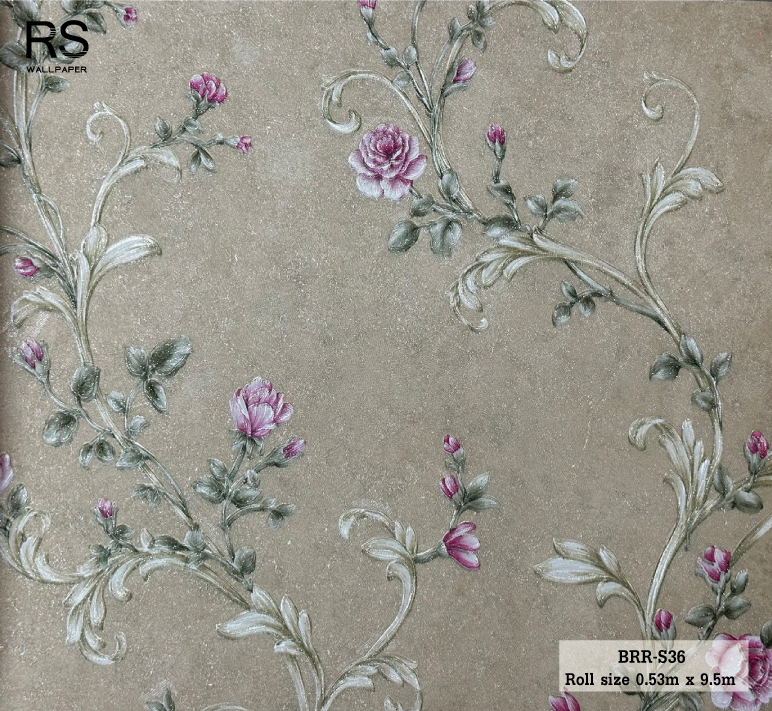 วอลเปเปอร์ ลายดอกไม้วินเทจสีชมพู พื้นสีทอง BRR-S36