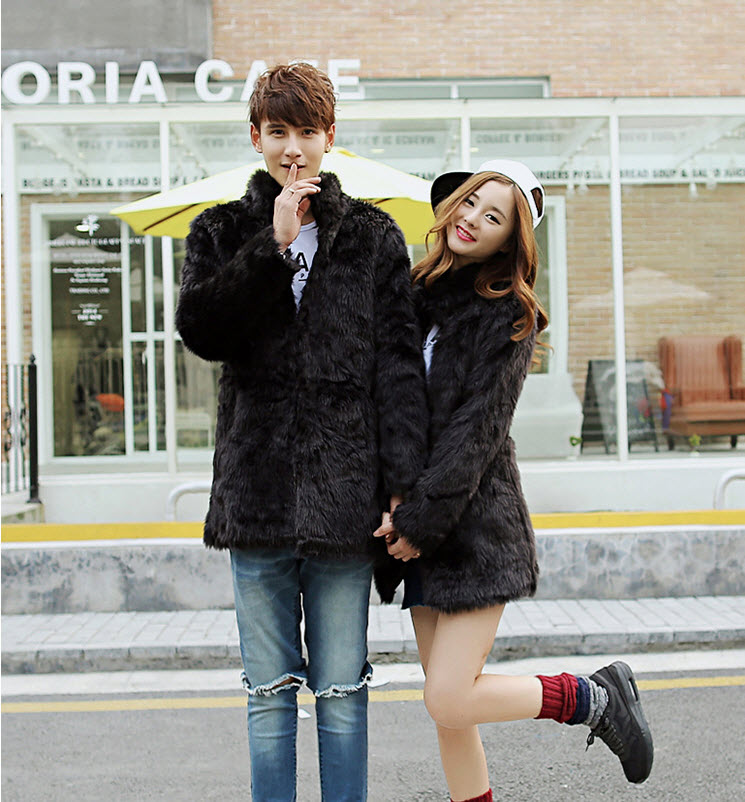 พร้อมส่ง เสื้อโค้ทผู้ชาย เสื้อกันหนาว ขนสัตว์สังเคราะห์ สีดำ ตัวยาว ฟรุ้งฟริ้ง ผ้านิ่ม ใส่อุ่น ใส่ไปต่างประเทศได้