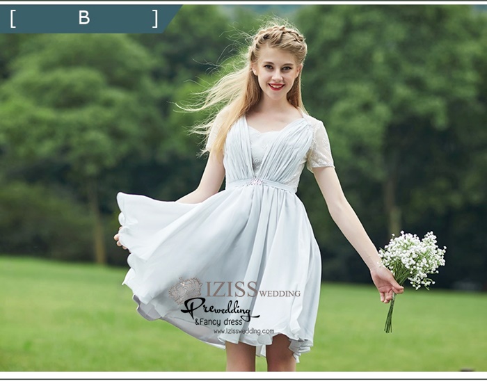 ฺBM0119 - พรีออเดอร์ ชุดเพื่อนเจ้าสาวราตรีสั้นธีมสีขาวและสีเทา น่ารักมากๆค่ะ