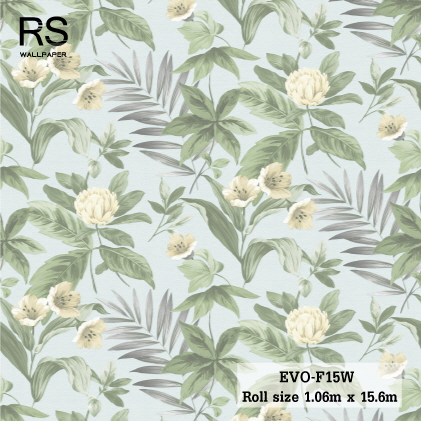 วอลเปเปอร์ ลายดอกไม้ พื้นสีฟ้าอ่อน EVO-F15W