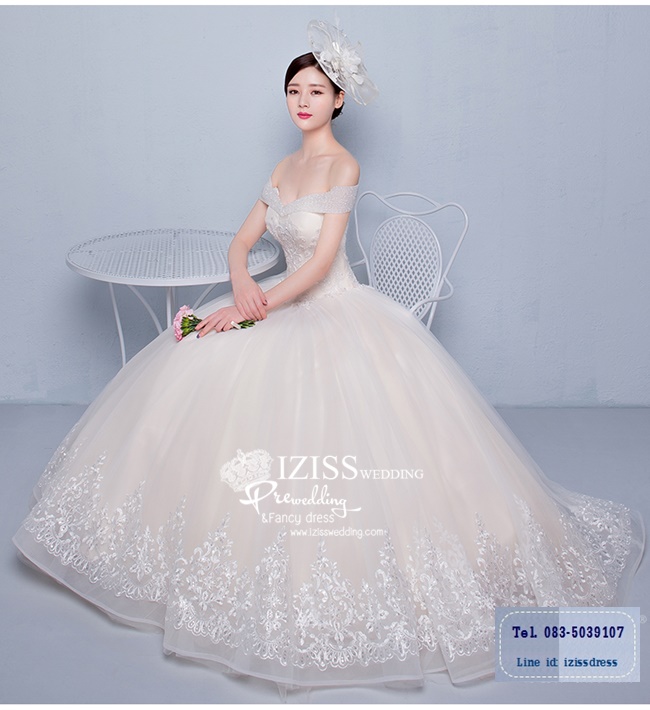 BR221 **พรีออเดอร์ชุดสีขาว/ครีม**ชุดแต่งงาน&ชุดเจ้าสาวแบบยาวสีขาวเกรดพรีเมี่ยม หรูหราน่ารัก สวยโดดเด่นไม่ซ้ำใคร สวยงามดุจเจ้าหญิง