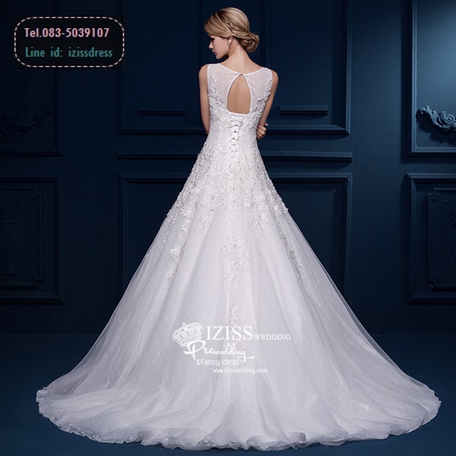 BR174 **พรีออเดอร์**ชุดแต่งงาน&ชุดเจ้าสาวแบบยาวสีขาวเกรดพรีเมี่ยม แขนกุด ซีทรูช่วงเนินอกด้วยผ้าตาข่ายโปร่งตกแต่งลูกไม้สวยหวาน ช่วงเอวแทร็ปผ้าให้ดูผอมเพรียว หรูหราน่ารัก สวยโดดเด่นไม่ซ้ำใคร