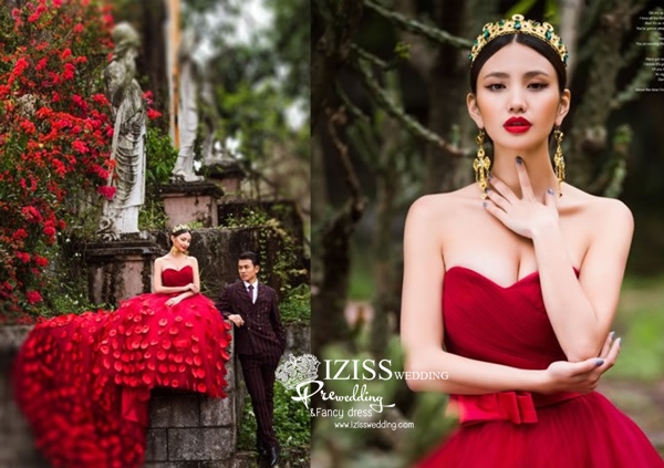 PW468- **พร้อมส่งเฉพาะชุดผู้หญิง**ชุดแต่งงานแฟนซี ชุดเดรสสีแดง ชุดถ่ายพรีเวดดิ้ง (prewedding dress) & ชุดแต่งงานแฟนซี (Fancy wedding dress) "ธีมสีแดง แดงสลับดำ"