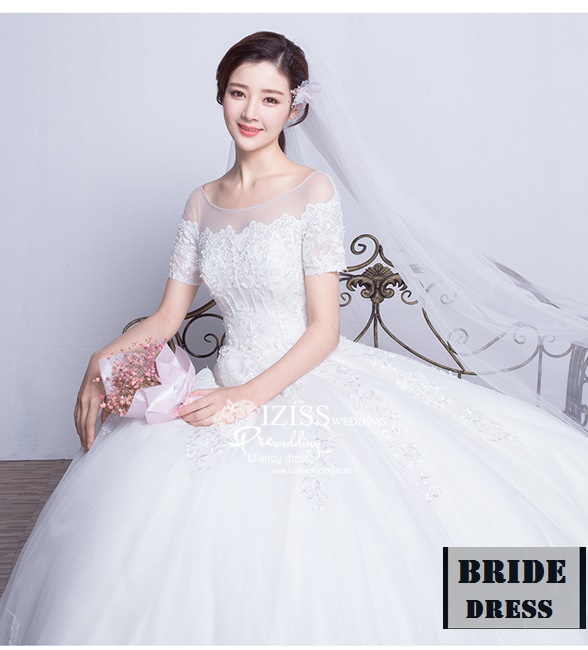 BR181 **พรีออเดอร์**ชุดแต่งงาน&ชุดเจ้าสาวแบบยาวสีขาวเกรดพรีเมี่ยม เปิดไหล่ มีแขน หรูหราน่ารัก สวยโดดเด่นไม่ซ้ำใคร