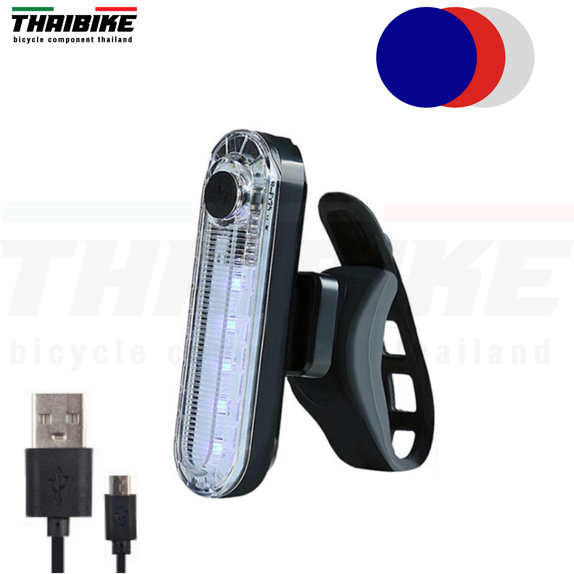 ไฟหน้า ไฟท้ายจักรยาน THAIBIKE USB ไฟสีแดง/ไฟสีแดงขาว/ไฟสีแดงน้ำเงิน/ไฟสีขาว