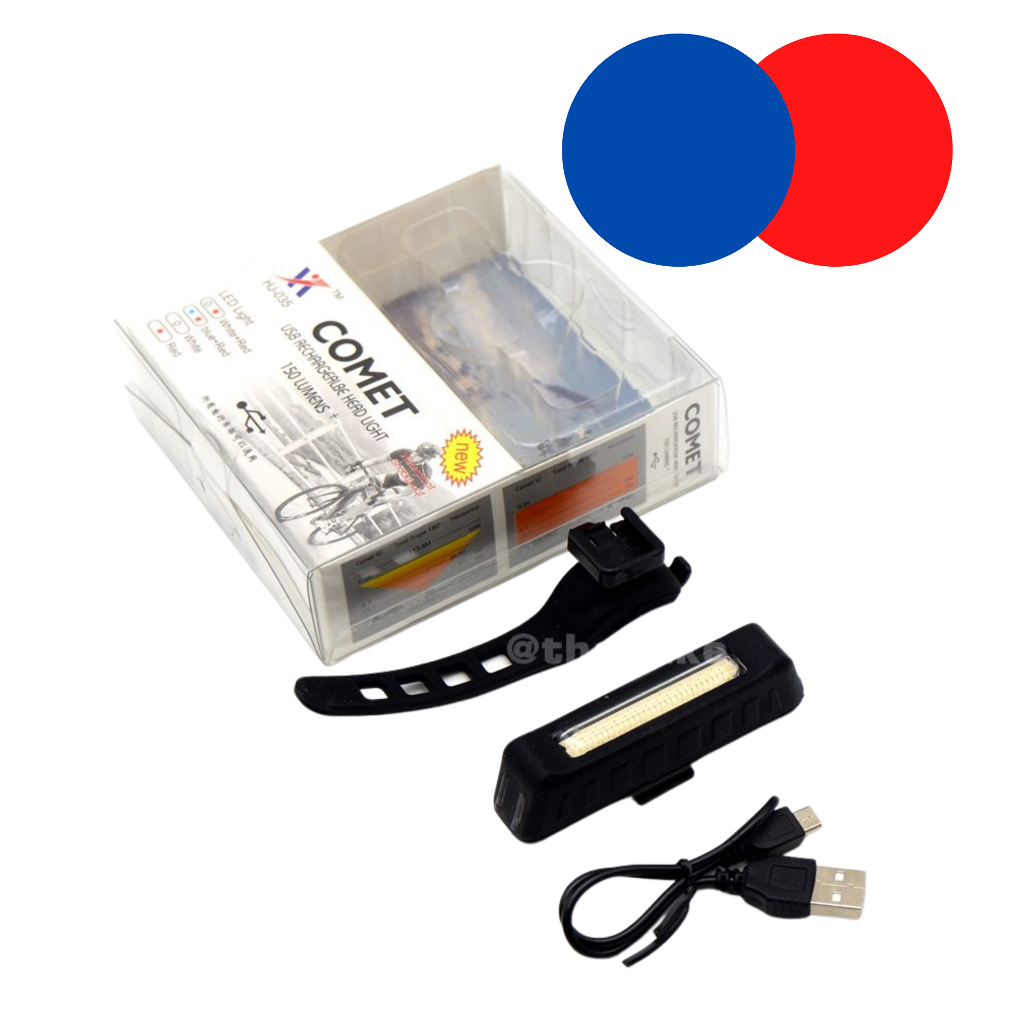 ไฟท้ายจักรยาน COMET HJ-035 แบบชาร์จ USB สีแดงน้ำเงิน สีขาวแดง