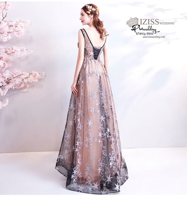 DL075 - **พรีออเดอร์** ชุดราตรี เดรสยาวออกงาน (Night party dresses) ชุดไปงานแต่งงานสวยๆ "ธีมสีกรมแต่งดอก 3D"