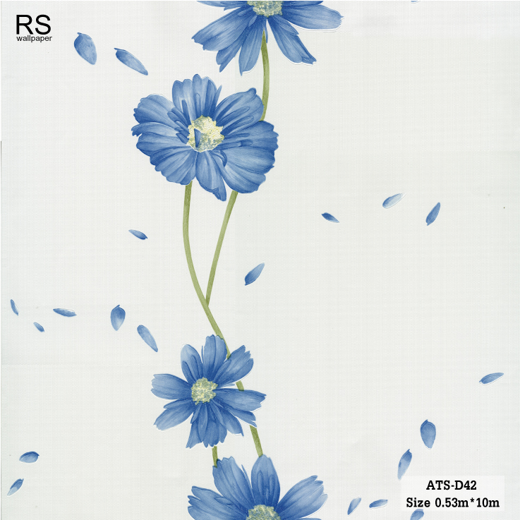 วอลเปเปอร์ ลายดอกไม้สีฟ้า พื้นสีฟ้าอ่อน ATS-D42