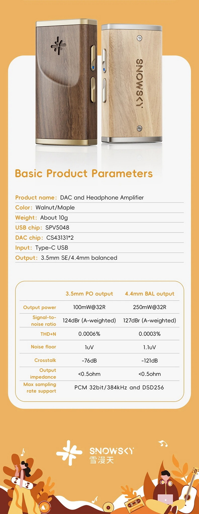 SNOWSKY Melody DAC/AMP ชิป DAC Cirrus Logic 43131 บอดี้ไม้แท้ ปรับ EQ ได้ผ่านแอป เสียงเที่ยงตรง ประกันศูนย์ไทย
