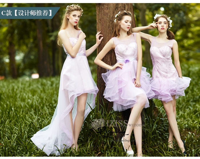 ฺBM0122 - พรีออเดอร์ ชุดเพื่อนเจ้าสาวราตรีสั้นธีมสีม่วง น่ารักมากๆค่ะ