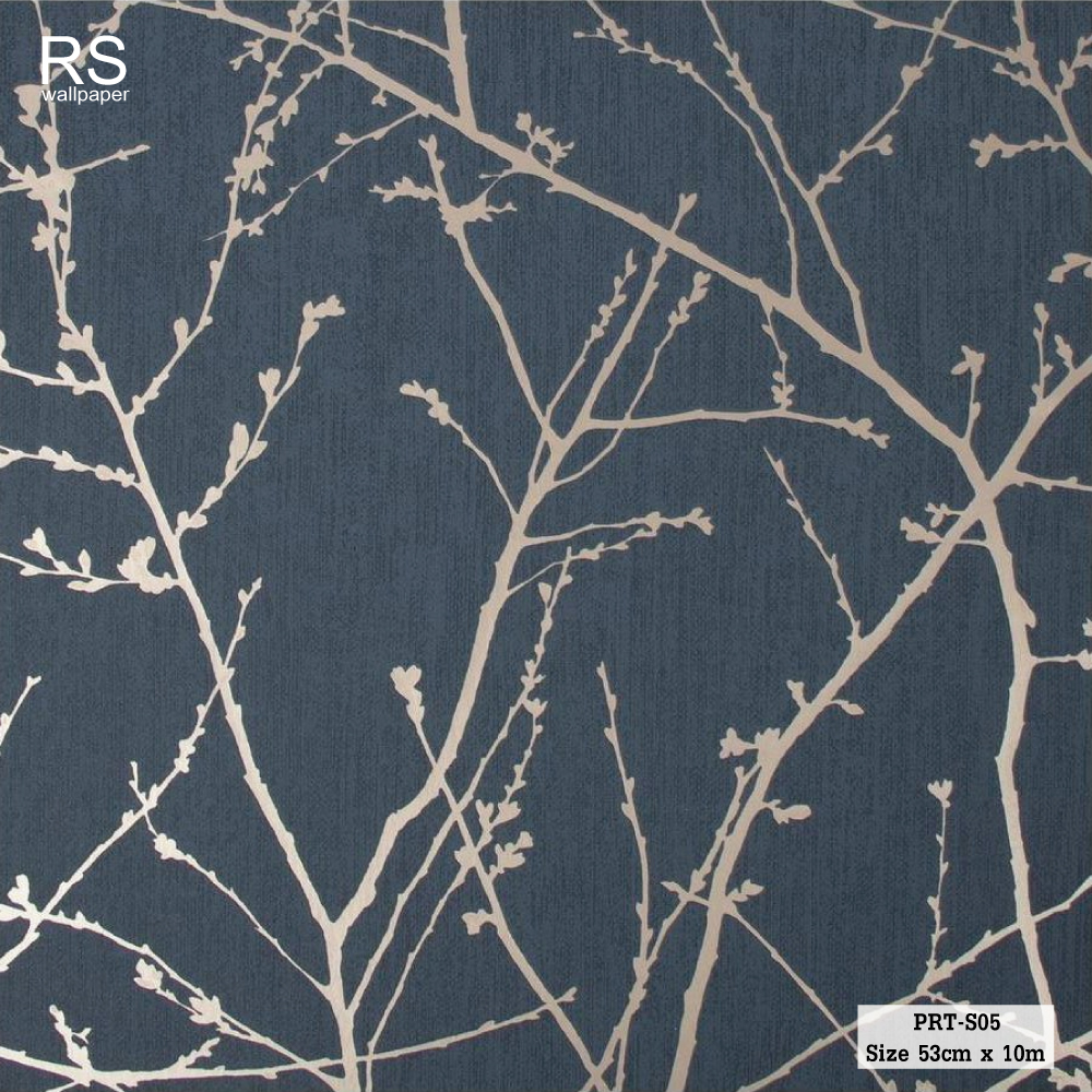 วอลเปเปอร์ ลายกิ่งไม้ดอกไม้เล็ก พื้นสีน้ำเงิน PRT-S05