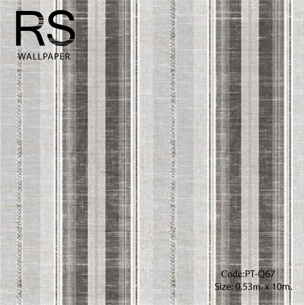 วอลเปเปอร์ลายทางเทกเจอร์ผ้ากระสอบสีเงินสลับน้ำตาลครีม PT-Q67