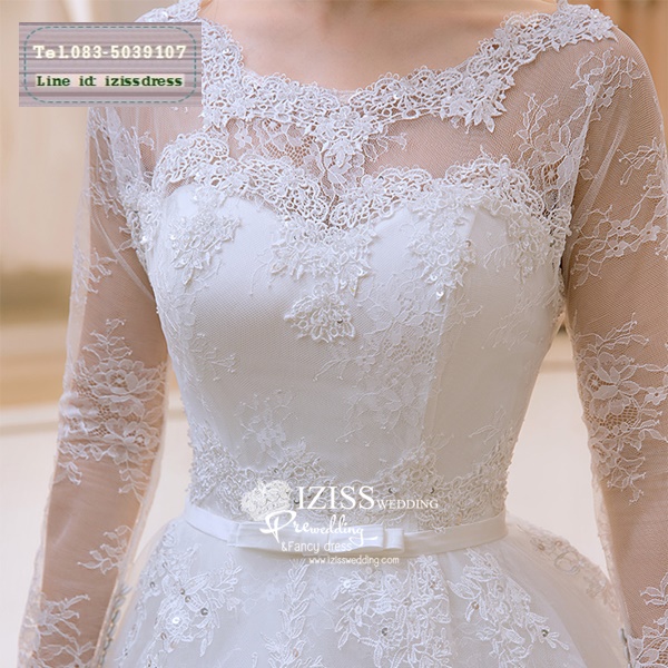 BR243 **พรีออเดอร์**ชุดแต่งงาน&ชุดเจ้าสาวแบบยาวสีขาวเกรดพรีเมี่ยม เปิดไหล่ มีแขน หรูหราน่ารัก สวยโดดเด่นไม่ซ้ำใคร