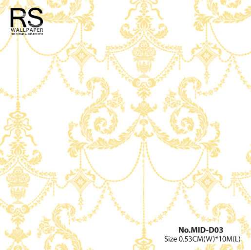 วอลเปเปอร์ ลายหลุยส์สีทอง พื้นสีขาวครีม NO.MID-D03