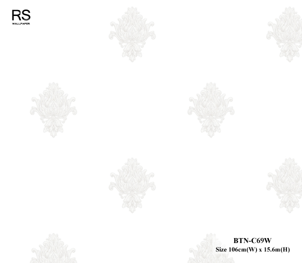 วอลเปเปอร์ลายหลุยส์คลาสสิค สีเงินพื้นสีขาวครีม BTN-C69W