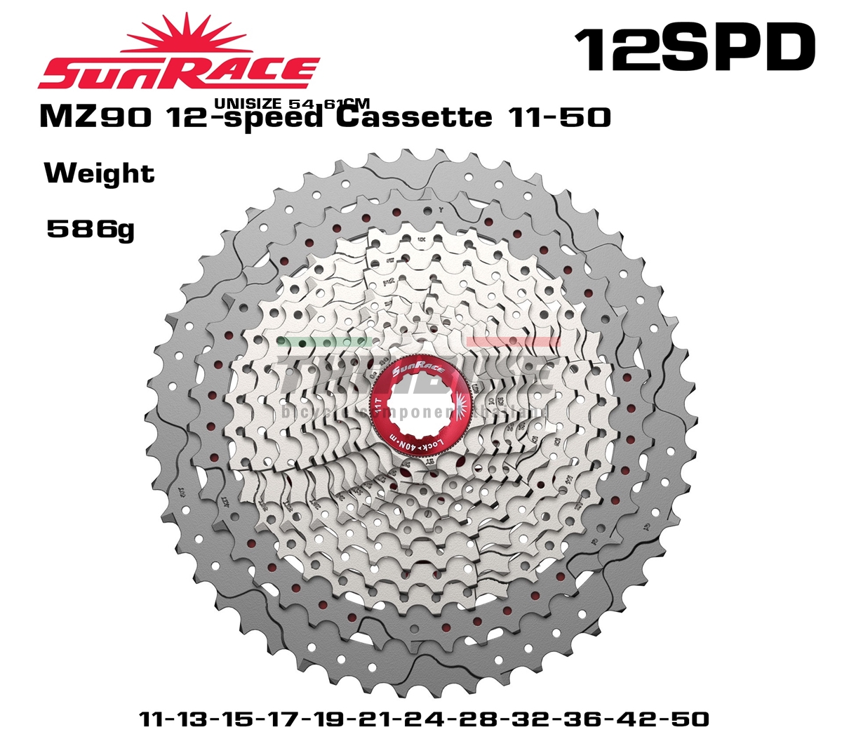 เฟืองจักรยาน SUNRACE 12SPD รุ่น MZ90 ขนาด 11-50T สีเงิน สีดำ