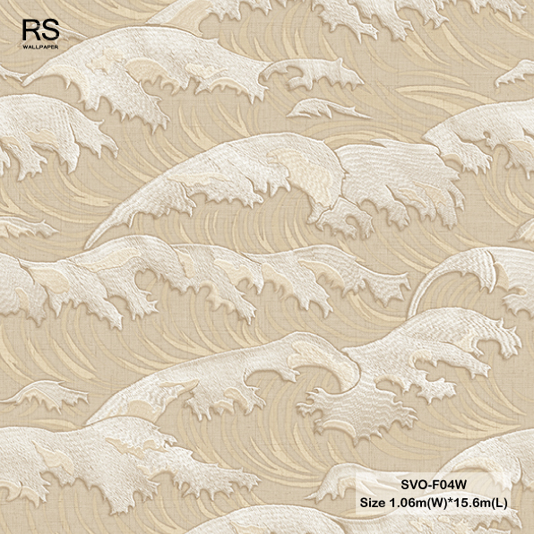 วอลเปเปอร์สไตล์ญี่ปุ่นลายคลื่น สีน้ำตาลครีม SVO-F04W