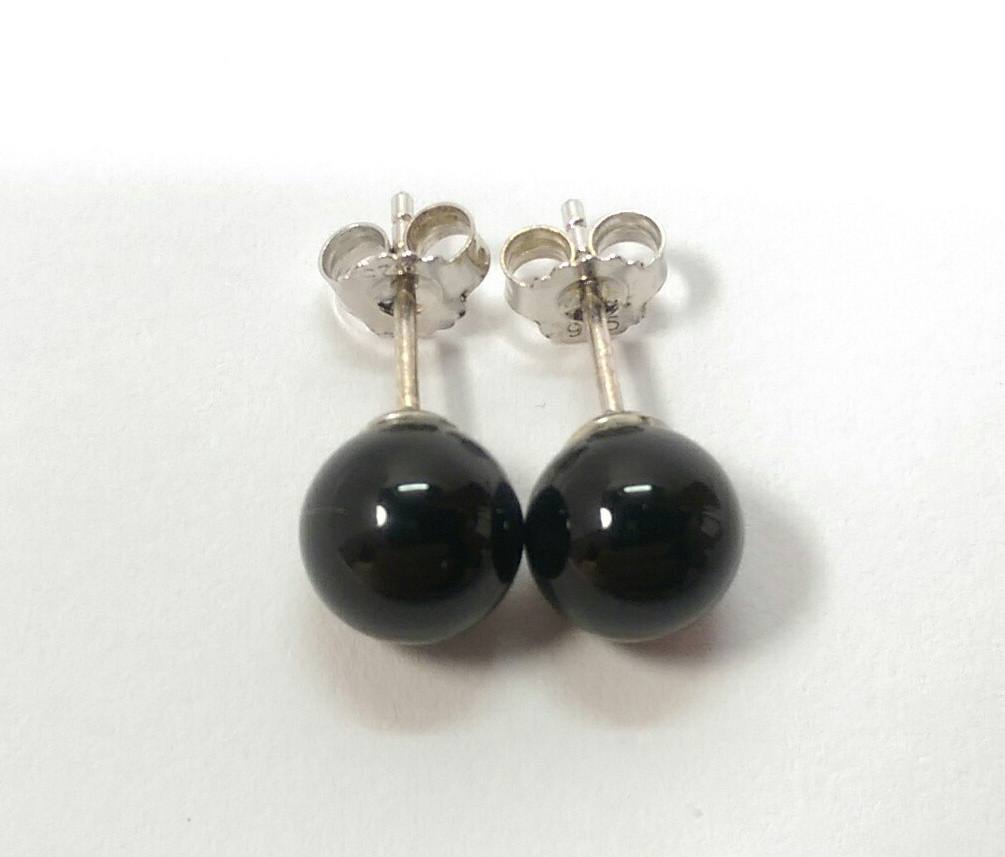 ต่างหูพลอย Black agate
