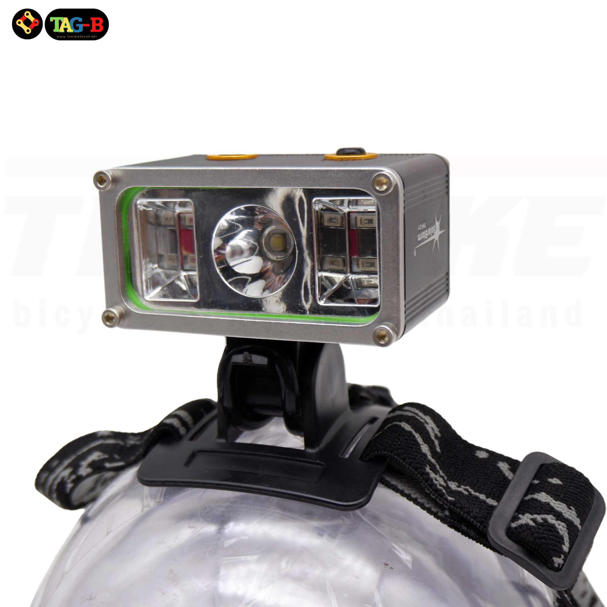ไฟหน้าจักรยานแบบชาร์จ TAG-B 1800 ลูเมนส์ แบบสามสี แดงน้ำเงิน