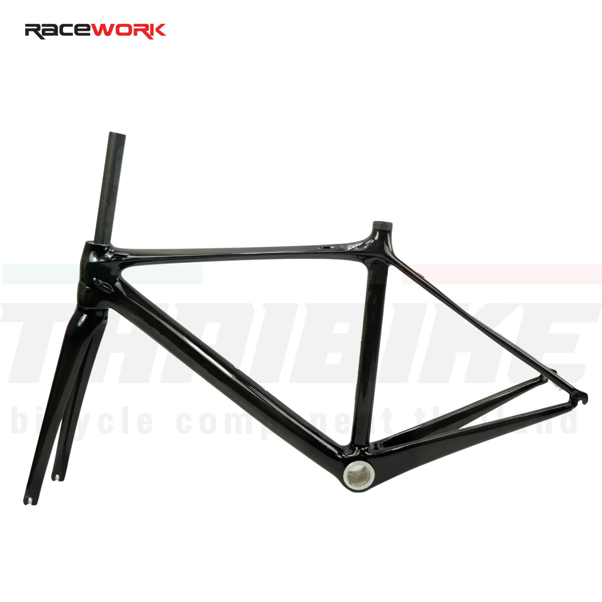 RACEWORK II เฟรมจักรยานเสือหมอบคาร์บอนแท้ สีดิบ (Full Carbon Frame) น้ำหนักเบา พร้อมตะเกียบ หลักอาน ถ้วยคอ สตาร์นัท สีดำ ขนาด 49/51/53