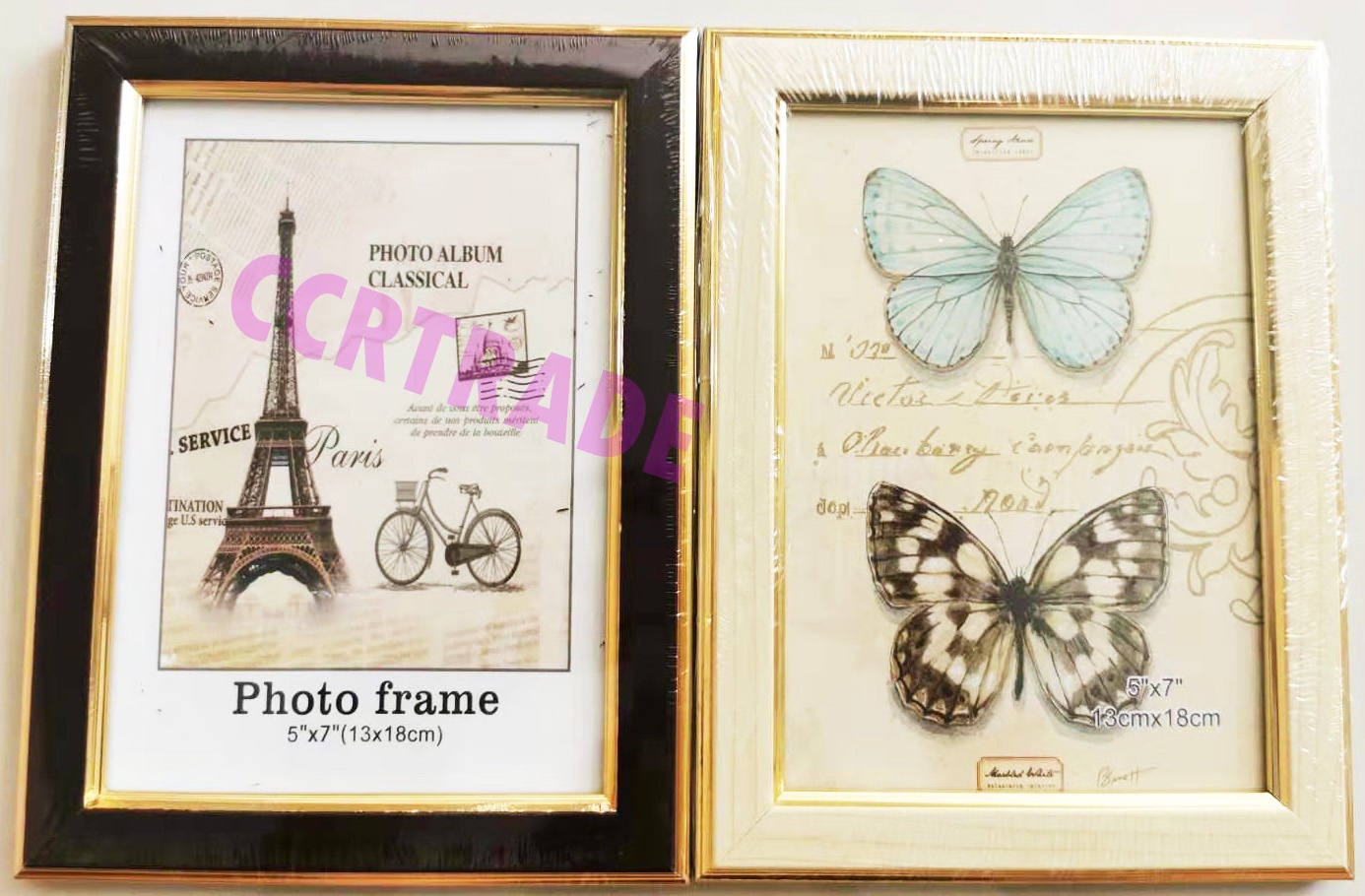 กรอบรูปไม้ขอบทอง 2 ชั้น มีขาตั้ง 5x7 นิ้ว