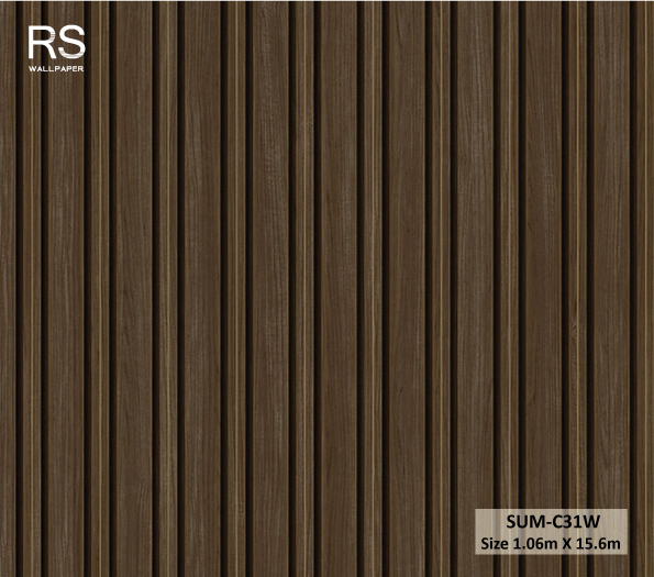 วอลเปเปอร์ ลายไม้ระแนงสีน้ำตาลเข้ม ร่องสีทอง SUM-C31W