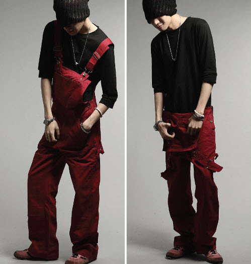 ชุดเอี๊ยมผู้ชาย สีแดง เอี้ยมขายาว