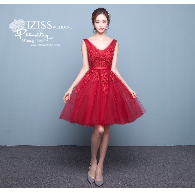 DS007 - **Pre order**ชุดราตรีหรู เดรสสั้นออกงาน (short dresses) ชุดไปงานแต่งงานสวยๆ ชุดยกน้ำชา "ธีมสีแดง"