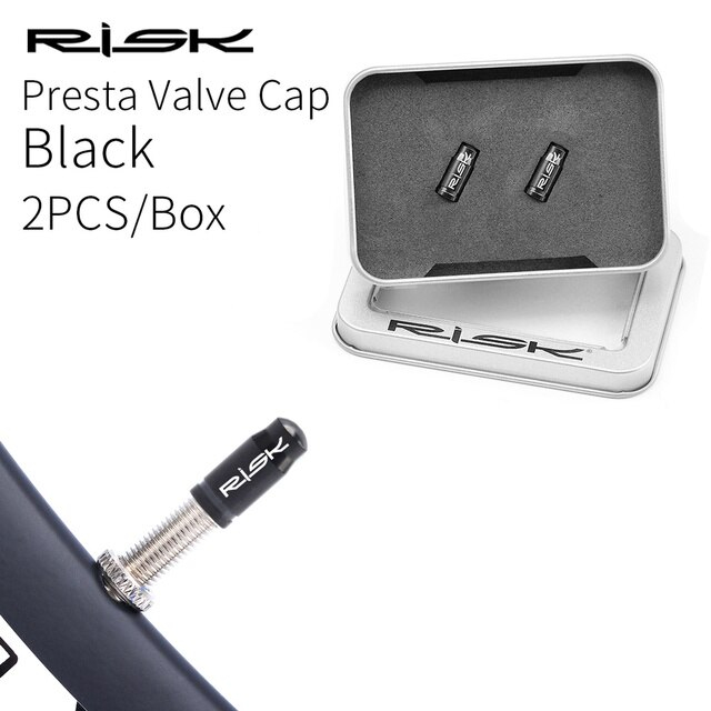 ฝาปิดจุ๊บจักรยานแบบอลูมิเนียม CNC RISK พร้อมกล่อง AV/FV พร้อมน็อตวาล์วยางใน+สติกเกอร์ติดล้อ