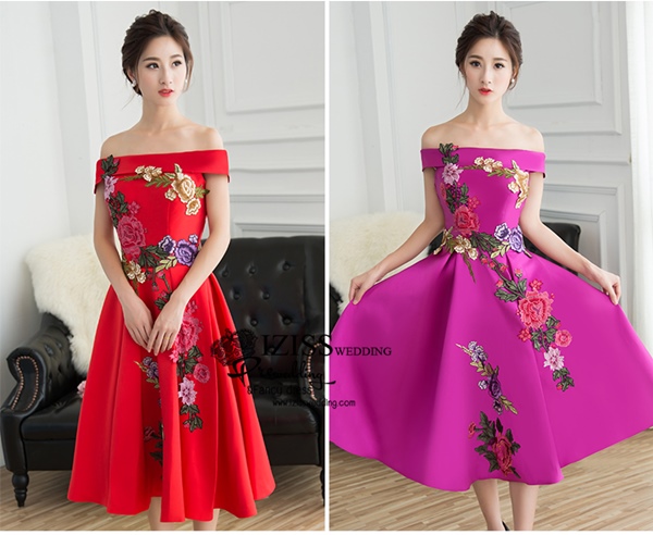 PW541 - **พรีออเดอร์ค่ะ พรีออเดอร์มี 5 สีทั้งสั้น+ยาวค่ะ สีแดง แดงไวน์ เขียว น้ำเงินและม่วงค่ะ** ชุดกี่เพ้าสั้นสีแดง ชุดยกน้ำชา ชุดคู่ถ่ายพรีเวดดิ้ง (prewedding dress) & ชุดแต่งงานแฟนซี (Fancy wedding dress)ชายหญิง "ธีมสีแดง"