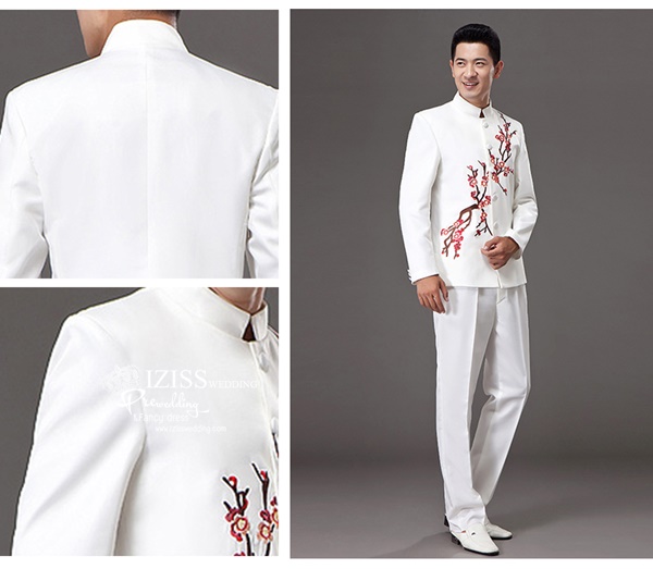 ST071 **พรีออเดอร์**สูทจีนผู้ชายสีดำแขนยาวลายดอกซากุระสีชมพู ติดกระดุมสีดำ พร้อมกางเกงสีดำขาสอบ ชุดสูทเจ้าบ่าว สูทแฟนซี ถ่ายพรีเวดดิ้ง & ชุดแต่งงานแฟนซี (Fancy wedding dress) สูทผู้ชายสีดำ