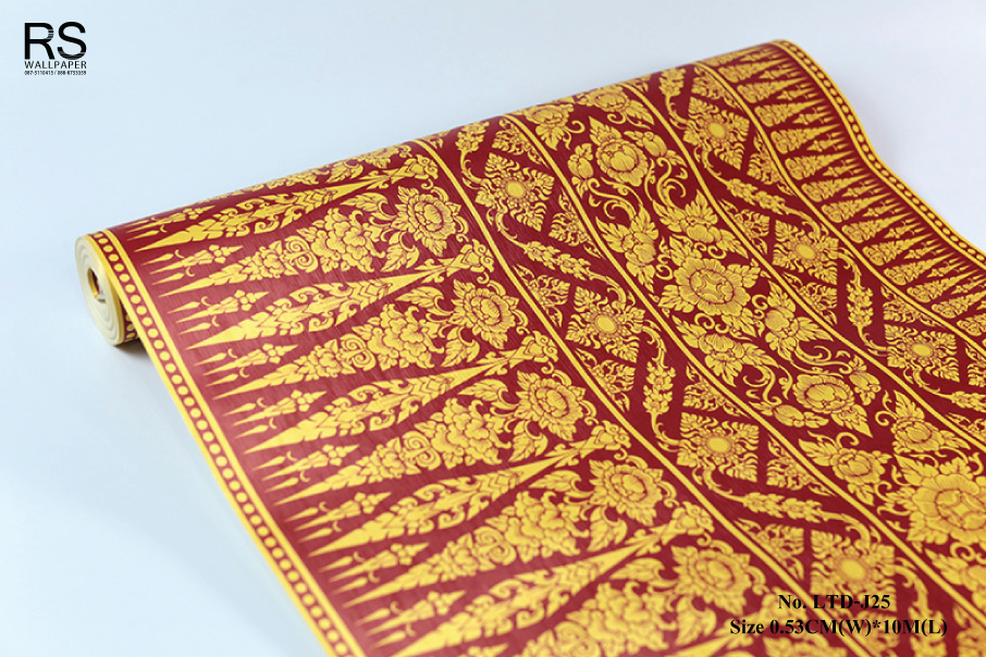 วอลเปเปอร์ ติดห้องพระ ลายไทยกรวยเชิง สีแดง (Border) LTD-J25
