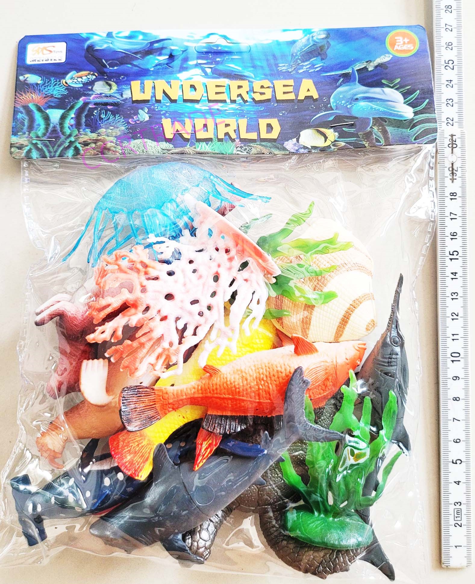 เซ็ทโมเดลสัตว์โลกใต้ทะเล 14 ชิ้นถุง PVC 21.5x26 ซม.(1x3)